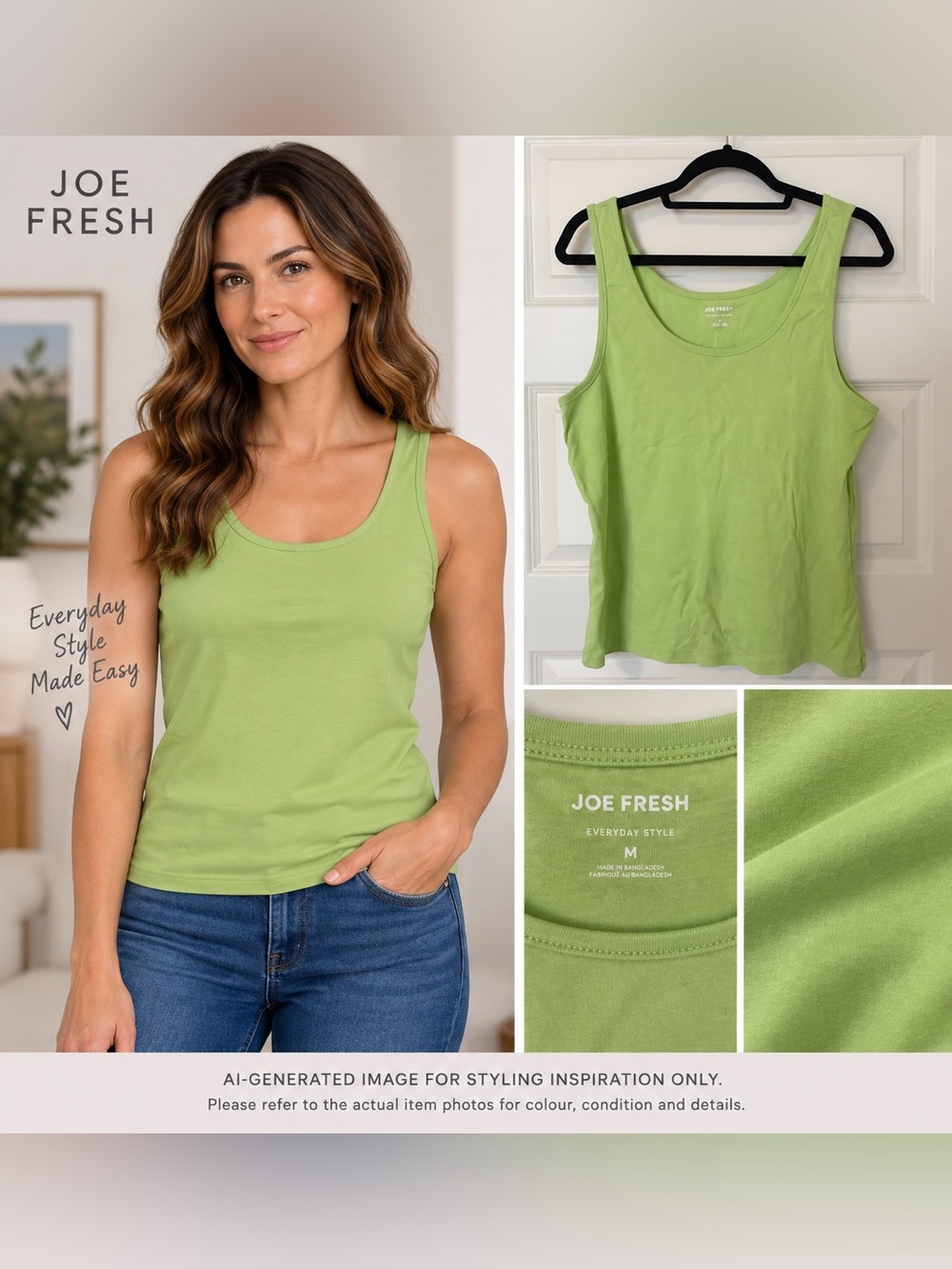 Joe Fresh Light Green Scoop Neck Tank Top